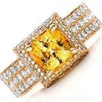 انگشتر طلای زرد زنانه با نگین الماس تراش برلیان و سیترین مدل vzg1043